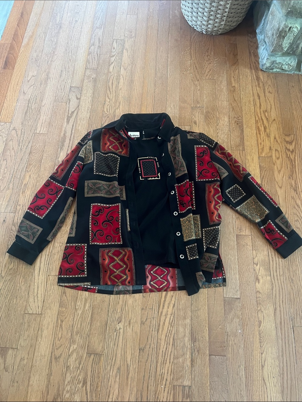 Jordana Black Blouse with Red Accent Trim